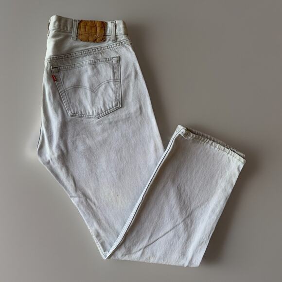 Vintage Levis 501 Jeans 37 Gray Light Wash 80s Made in USA Workwear Non Selvedge - Picture 1 of 10